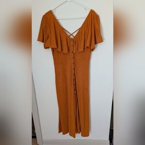 Free People Rust Orange Button-Front Maxi Dress